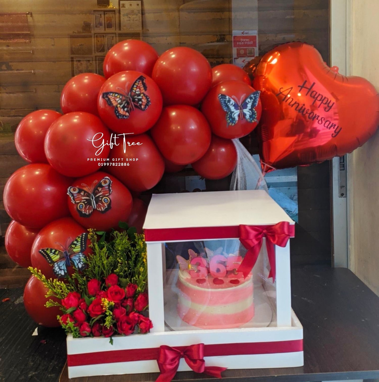 Anniversary Balloon with Cake &amp; Flowers Hamper